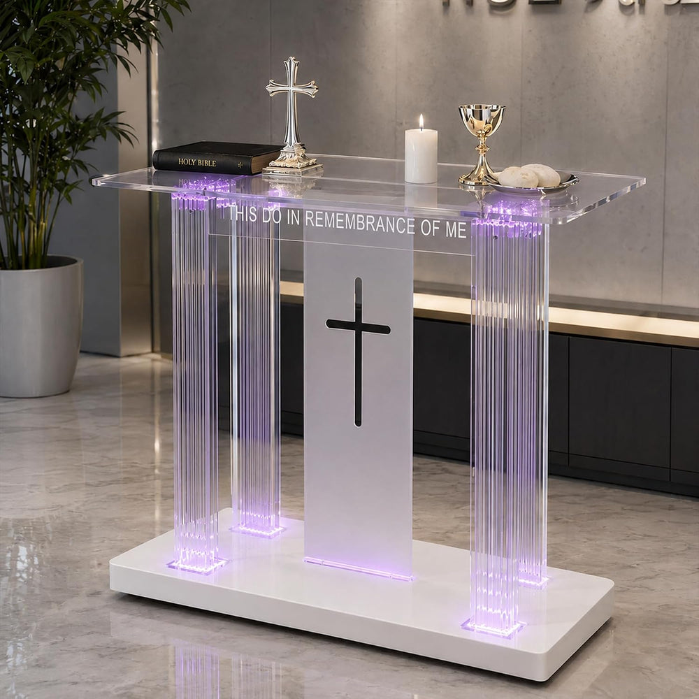 Clear Acrylic Holy Communion Table, Church Altar Table with LED Color Changin...