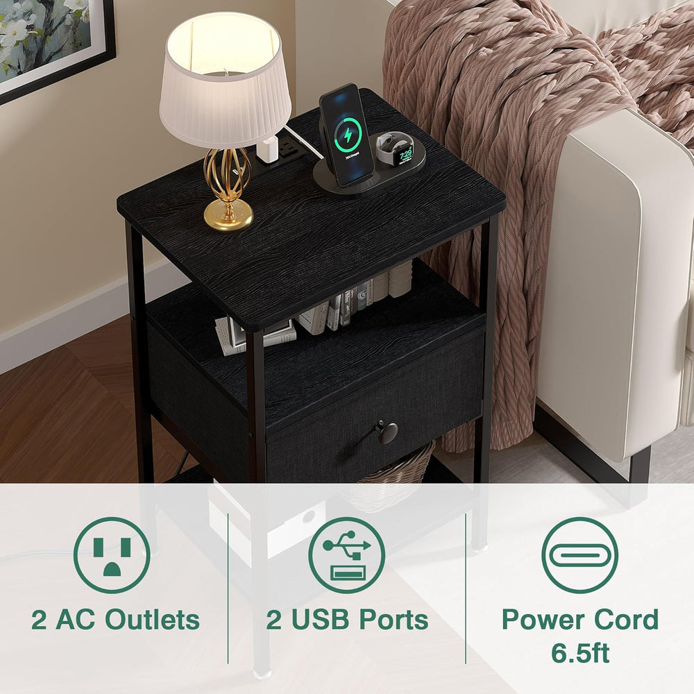 VECELO Nightstands with Charging Station Set of 2,Bedside Tables with Storage...