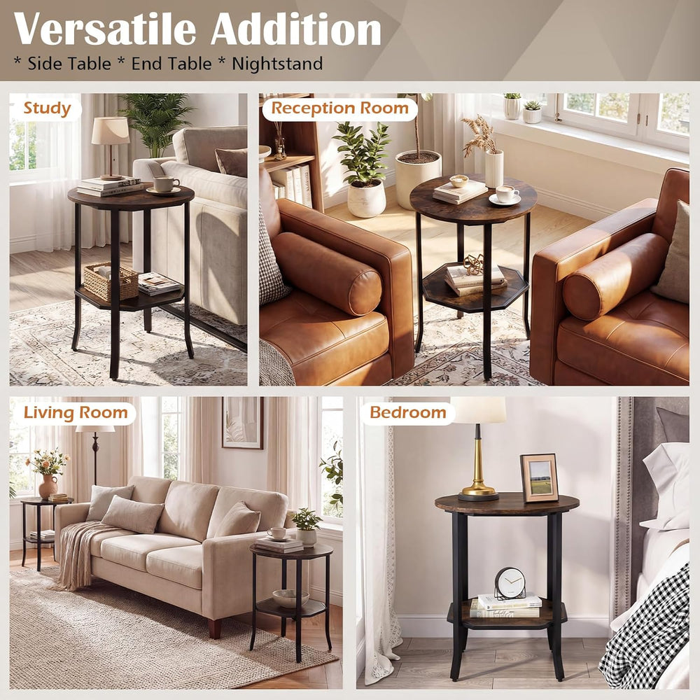 Giantex Round Side Table Set of 2, 2-Tier Small Sofa Couch End Table with Sto...