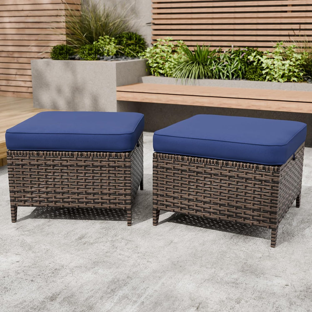 COOS BAY Harbor Retreat Wicker Outdoor Ottomans Set of 2, Patio Footrests wit...