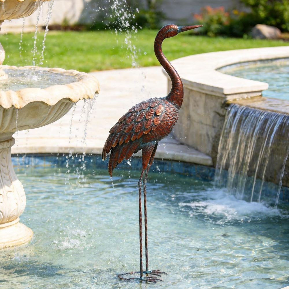 chisheen Outdoor Garden Crane Statues and Sculptures Metal Yard Art Statue fo...