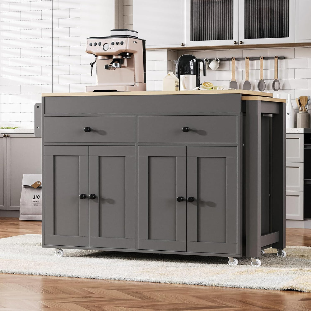 Merax 74.5" Kitchen Island with Extendable Dining Table, Rolling Kitchen...