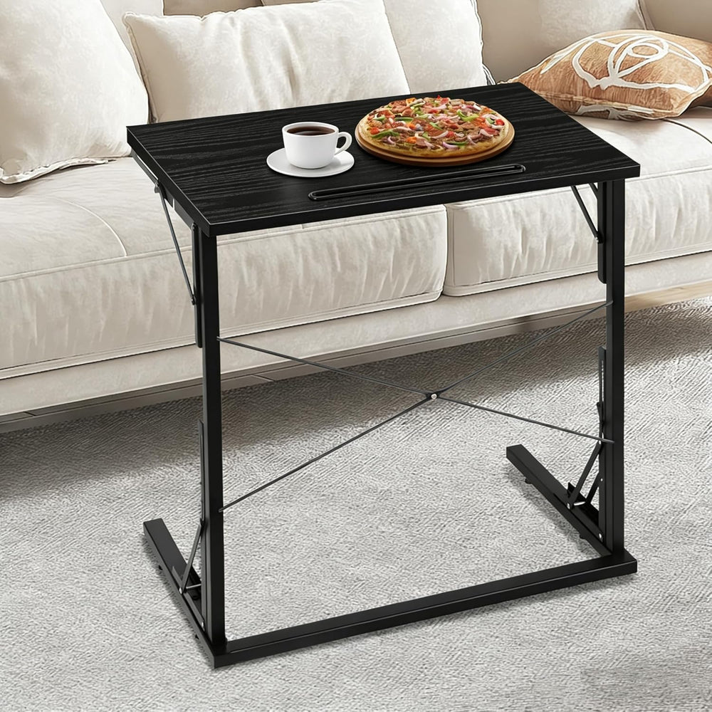 24 inch Foldable TV Tray Table, Foldable Portable C-Shaped Sofa end Table, Ov...