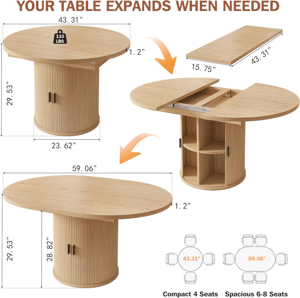 Vipbear Extendable Dining Table 43-59" for 4-6 People, Solid Wood Top wi...