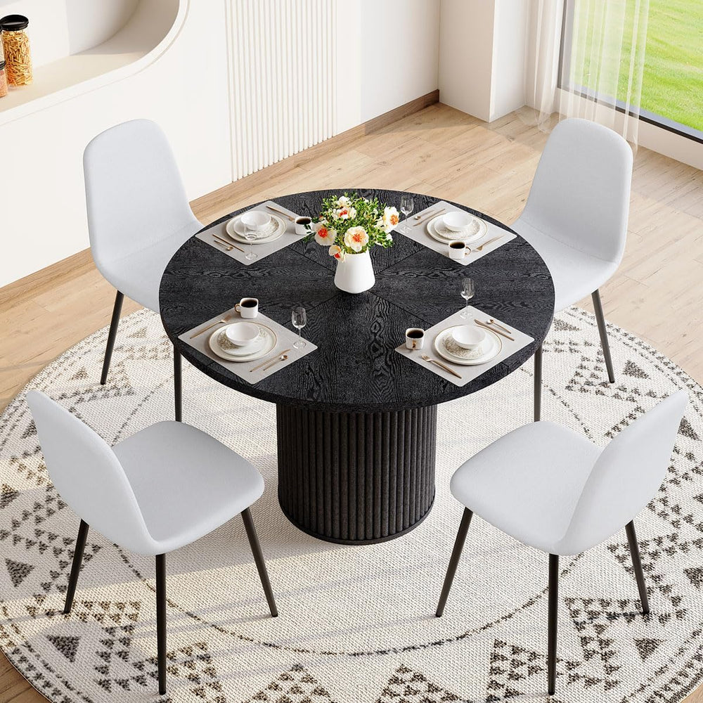 Round Dining Table Set for 4, Black Kitchen Table Set for 4 with 42''...