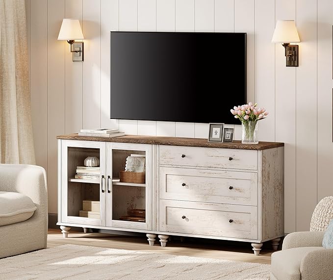 WAMPAT TV Stand for 75 Inch TV, Wood TV Cabinet Entertainment Center Televisi...