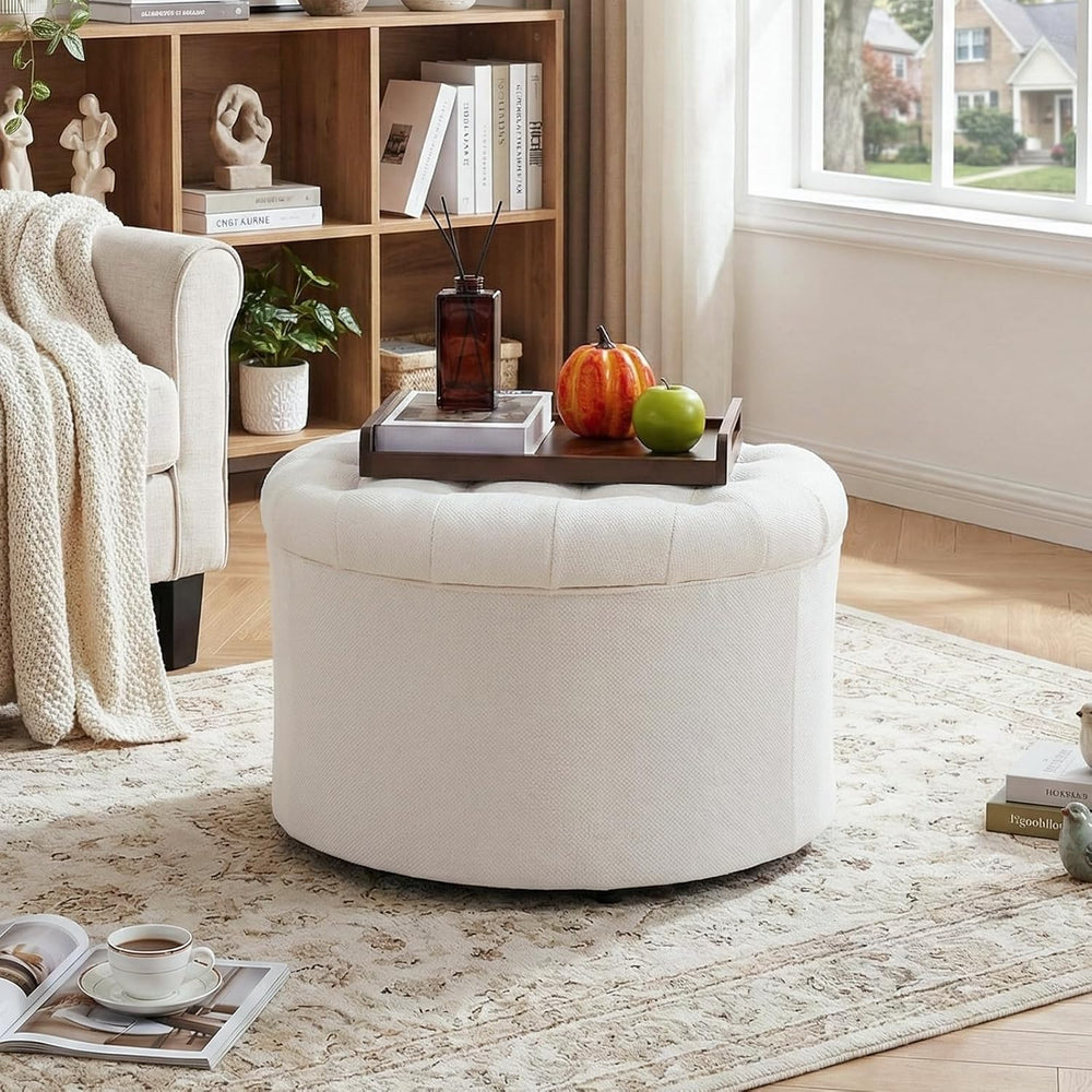 ONBRILL Round Ottoman Foot Rest, 24" Storage Ottoman | 15.4" Height...