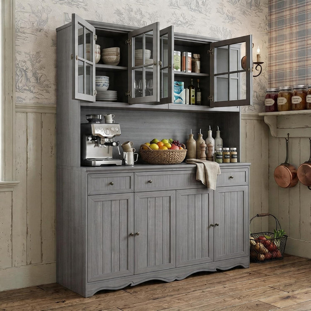 Timechee 75.9" Tall Kitchen Pantry Storage Cabinet with Drawers, Farmhou...