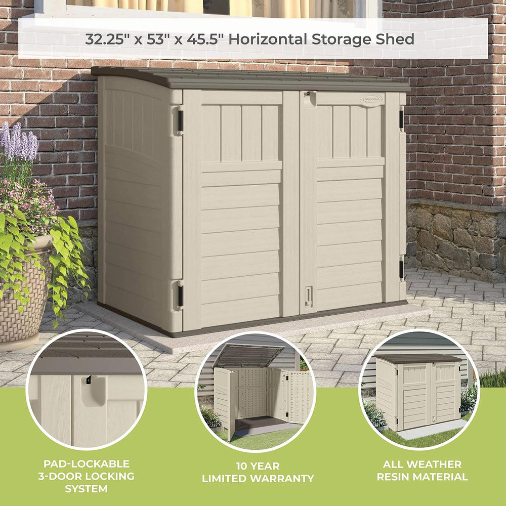 Suncast 34 Cu Ft Capacity Horizontal Outdoor Storage Shed