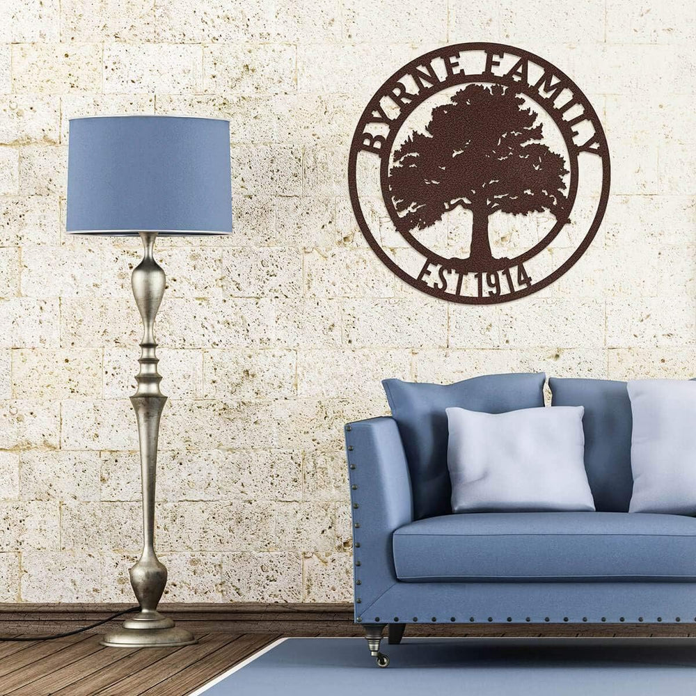 RealSteel Family Name Sign, Custom Metal Signs for Outside, Oak Tree