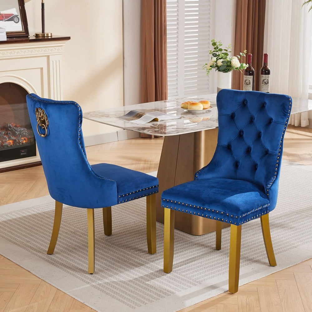Velvet Dining Chairs Set of 2,Fabric Upholstered Side Chairs with Lion Head R...