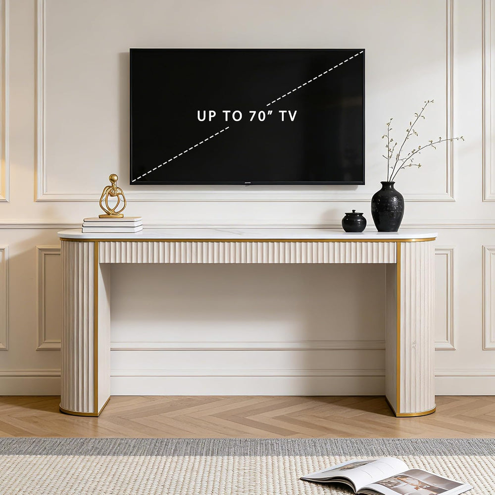 OKD 63-Inch Fluted Console Table, Narrow Entryway Table, White Alder | Modern...