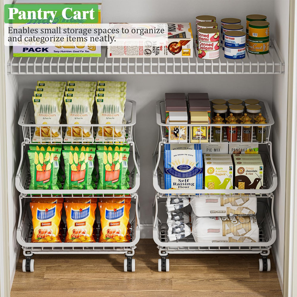 3 Tire Rolling Pantry Organizers and Storage Cart on Wheels | Metal Frame, Un...