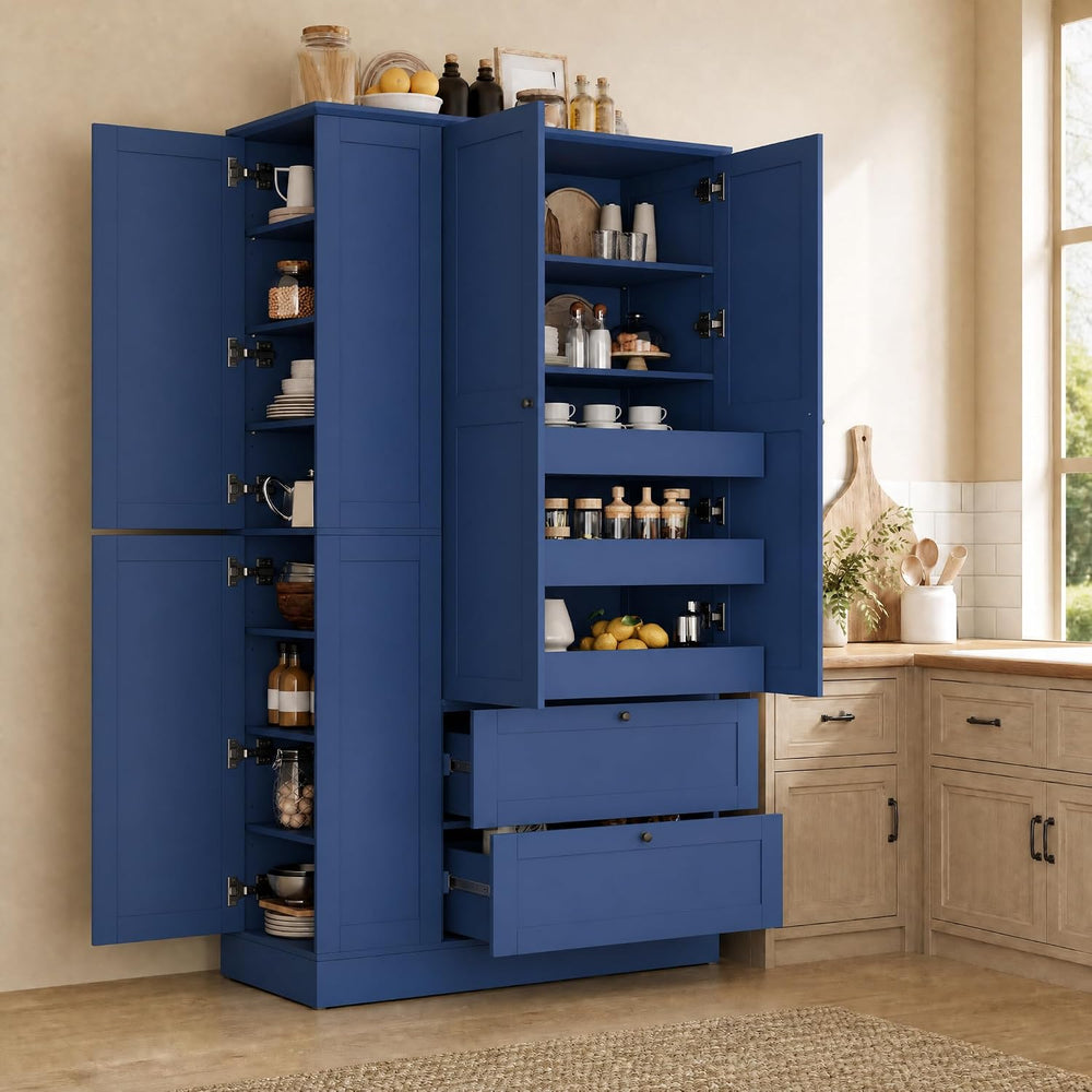 71" Tall Kitchen Pantry Storage Cabinet with 3 Pull Out Trays & 2 La...