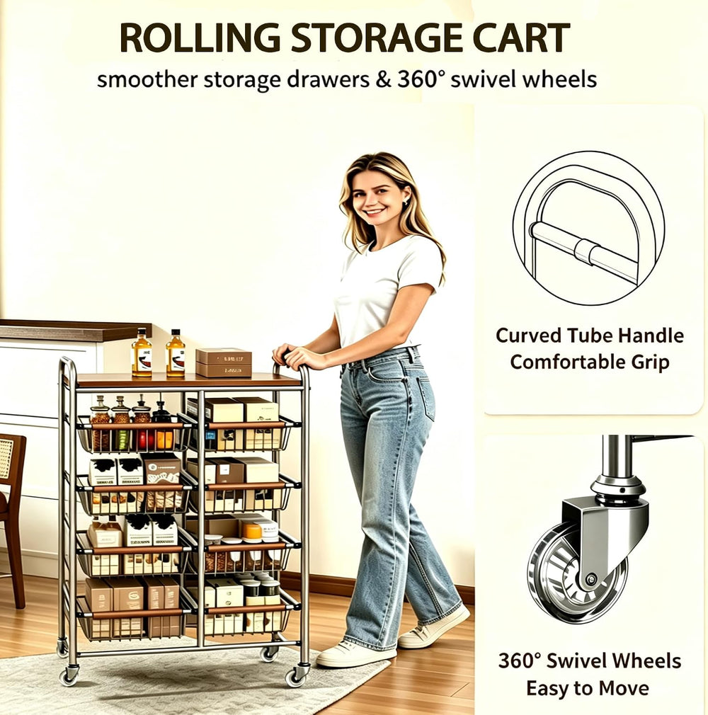 10-Tier Rolling Kitchen Storage Cart, Heavy Duty Wire Pantry Rack | Rust-proo...