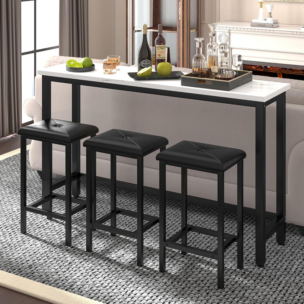 Bar Table Set for 3, 60.2” Faux Marble Behind Couch Table Set, Modern Sofa Ta...