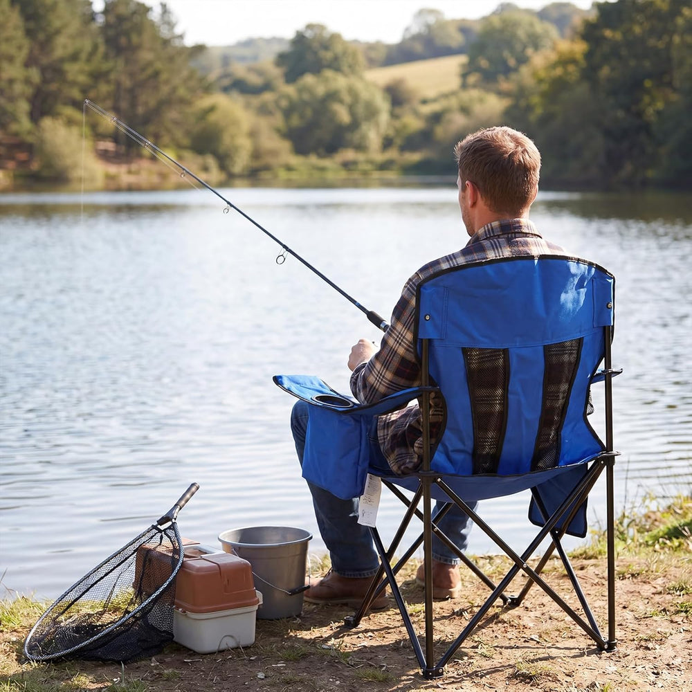 Camping Chairs for Adults 2 Pack, Folding Chair with 4-Can Cooler Bag & C...