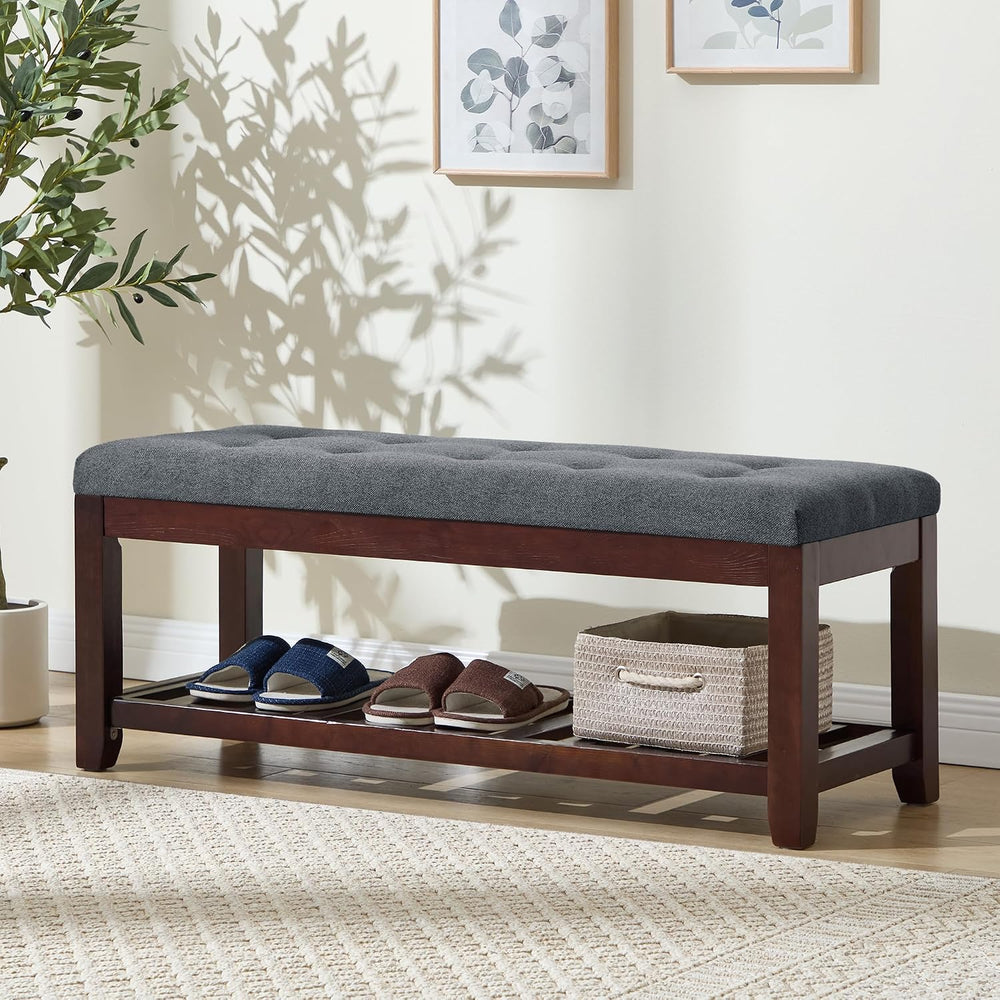 Shoe Bench Entryway, 44" End of Bed Bench,Upholstered Linen Bench for Li...