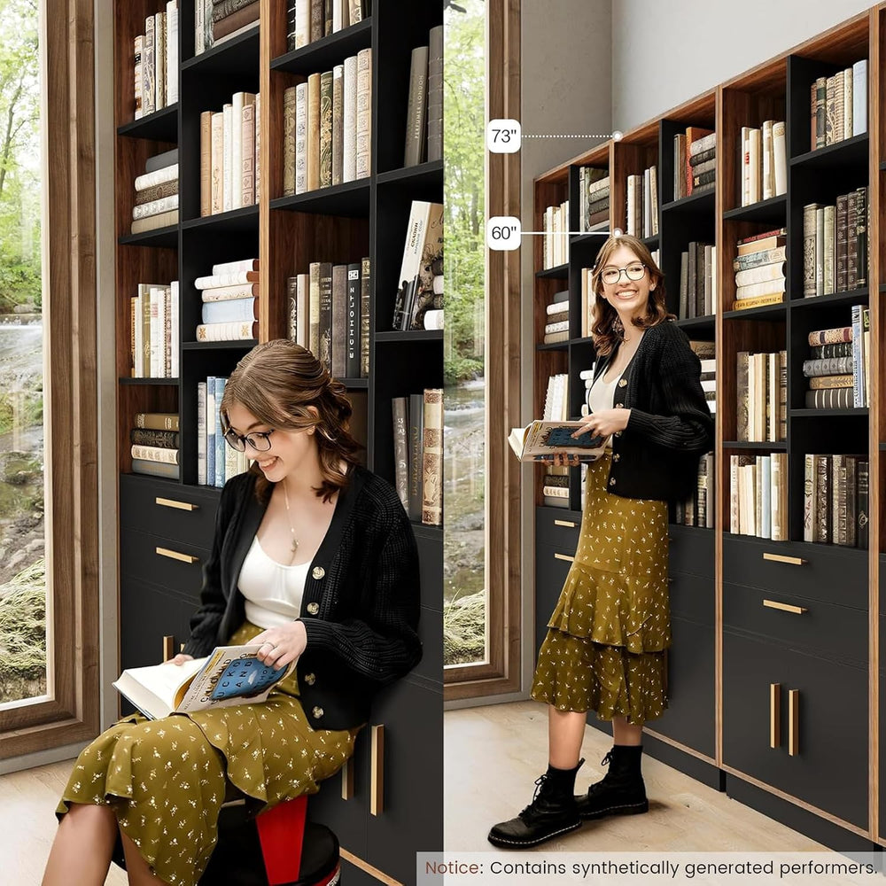 ModernMate 73.3" Bookcase with 2 Drawers and Doors, 8 Storage Cubes