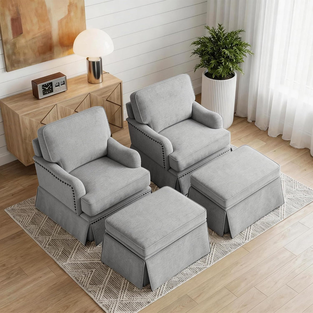Swivel Accent Chairs Set of 2 with Ottoman, Light Gray