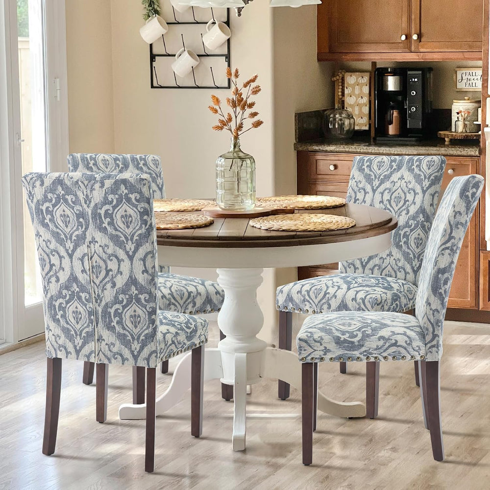 COLAMY High Back Dining Chairs Set of 4, Blue/White Flower