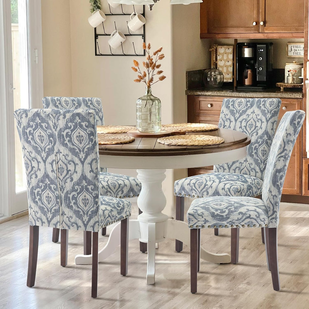 COLAMY High Back Dining Chairs Set of 2, Blue/White Flower