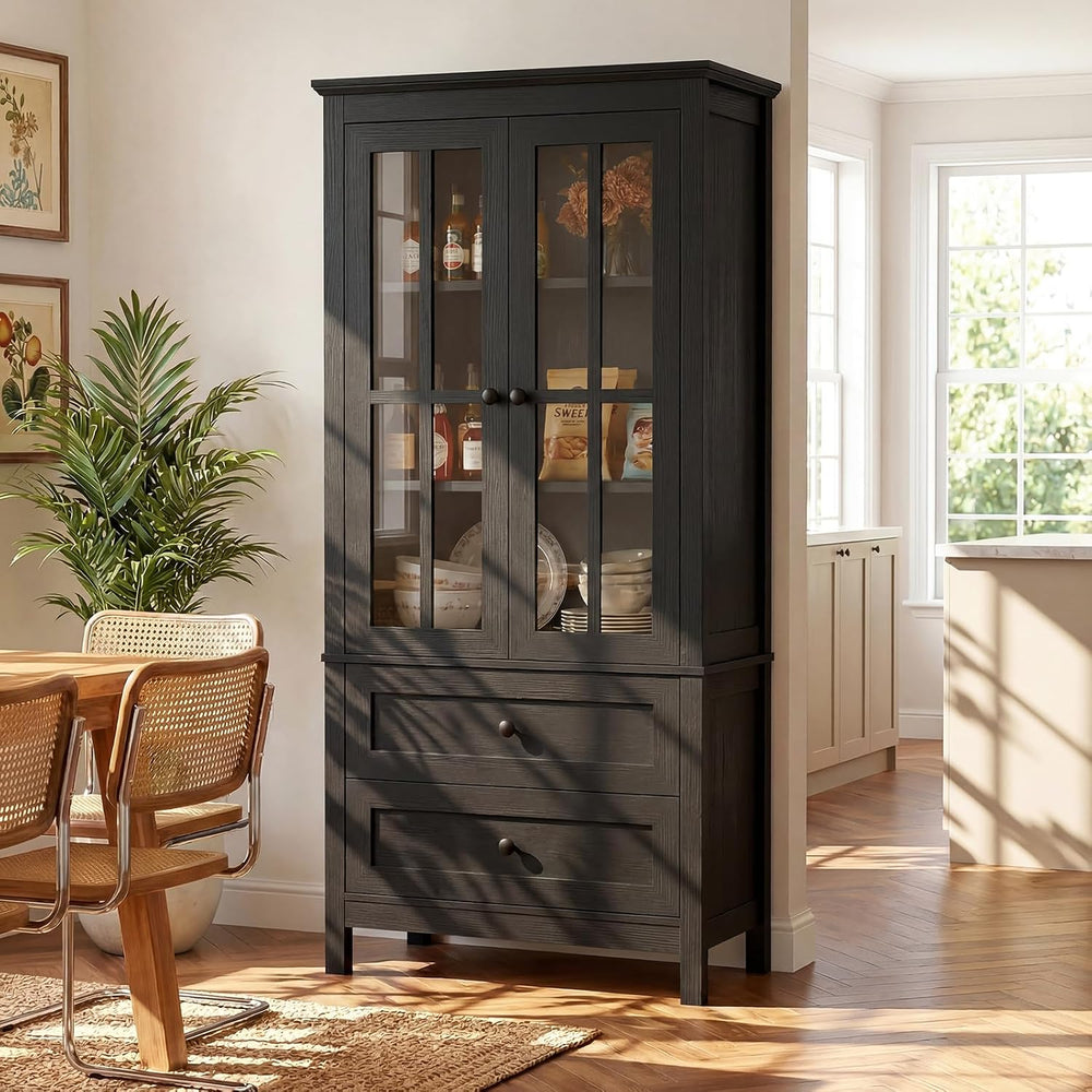 63" Kitchen Pantry Cabinet, Modern Farmhouse Storage Cabinet with Temper...