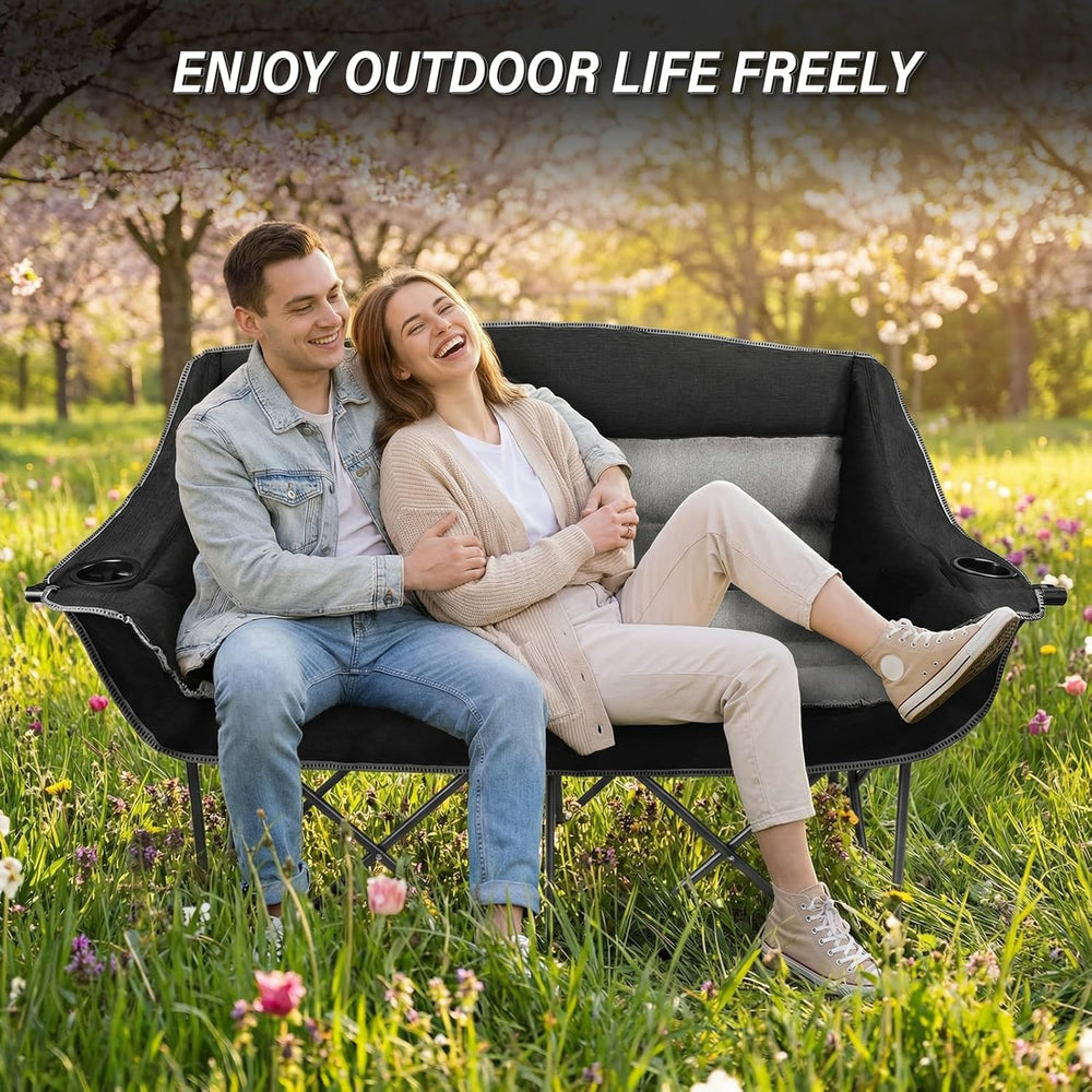 Fully Padded Folding Double Camping Chairs,Comfy Oversized Loveseat Lawn Chai...