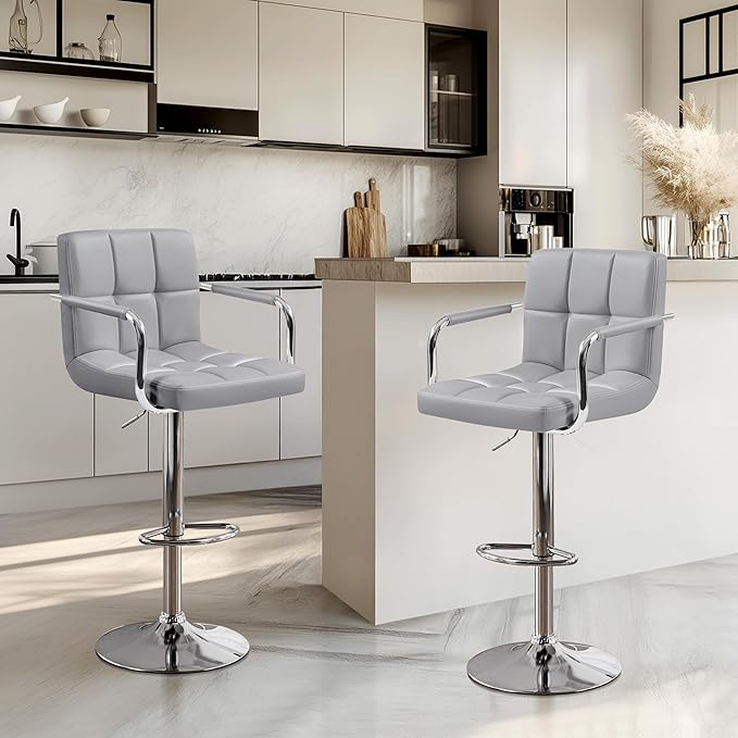 Yaheetech Bar Stools Set of 2, PU Leather Adjustable Swivel Barstools, Hydrau...