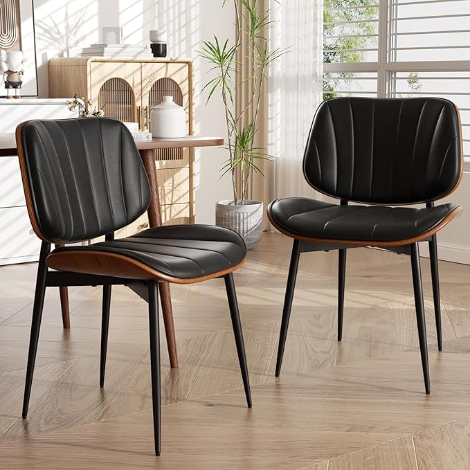 Dining Chairs Set of 2, Mid Century Modern Dining Room Chair, Upholstered Fau...