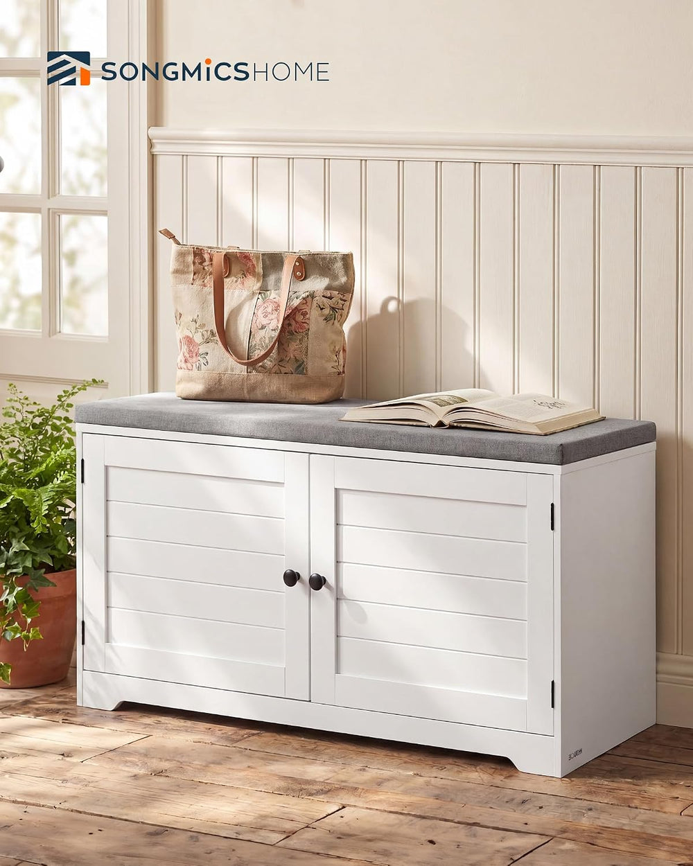 SONGMICS HOME 3-Tier Entryway Bench, Shoe Bench with Padded Seat, for Hallway...