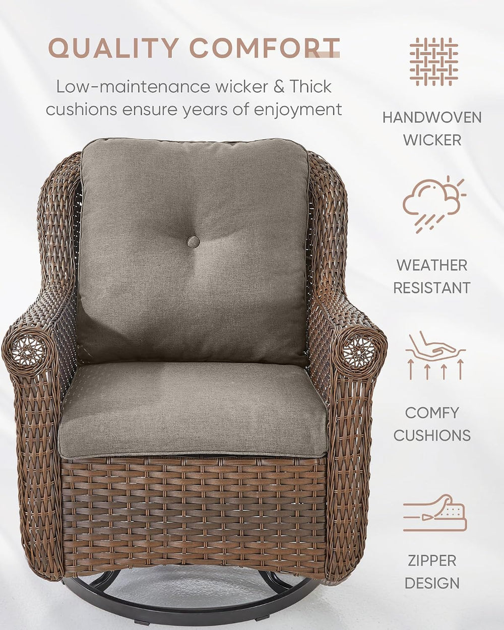 Patio Chairs Outdoor Swivel Glider - Set of 2 High Back Outside Brown Wicker ...