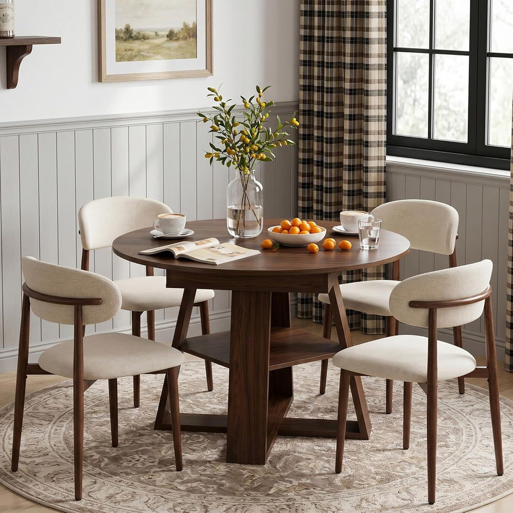 5-Piece Extendable Oval Dining Table Set, 43in-59in Wood Kitchen Table with 4...