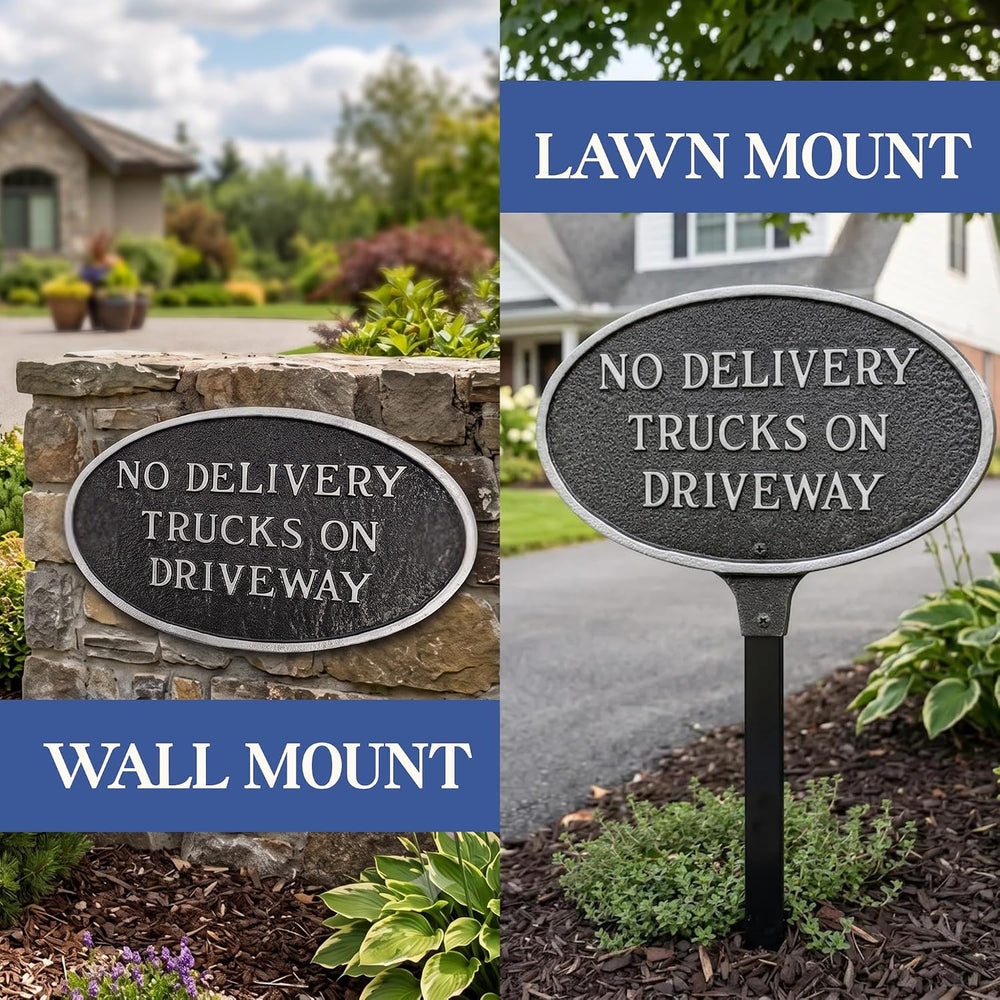Montague Metal No Delivery Trucks on Driveway Plaque Sign - Wall or Lawn