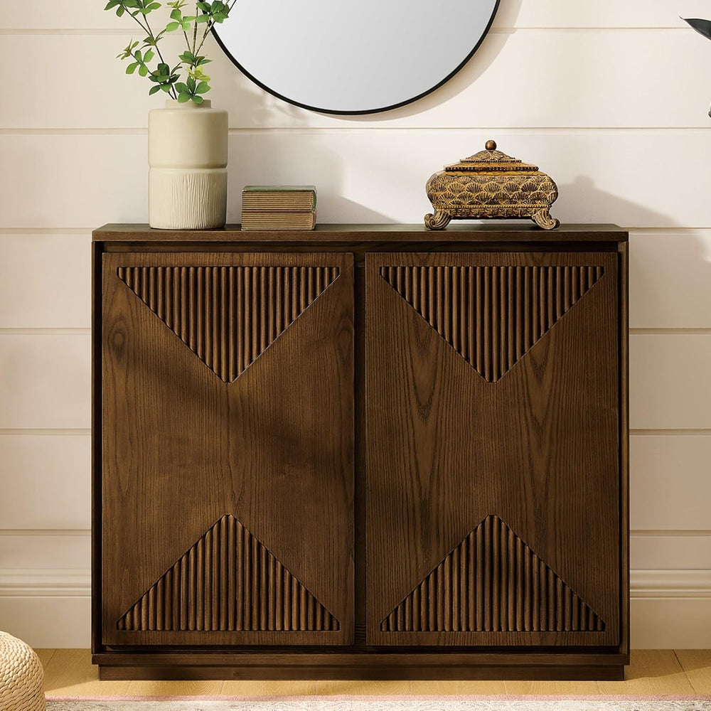 LKTART Mid Century Modern Sideboard Buffet Storage Cabinet with Doors and She...
