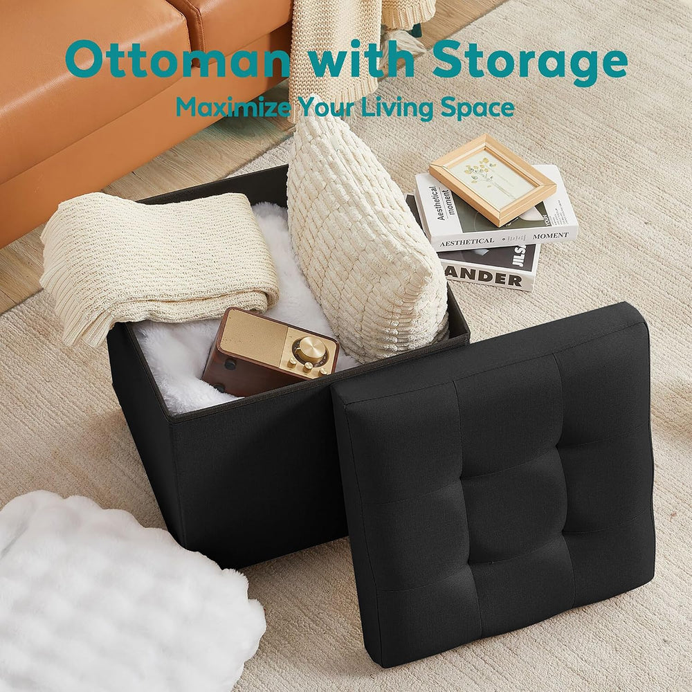BRIAN & DANY Ottoman with Storage, Square Storage Ottoman for Dorm, Linen...