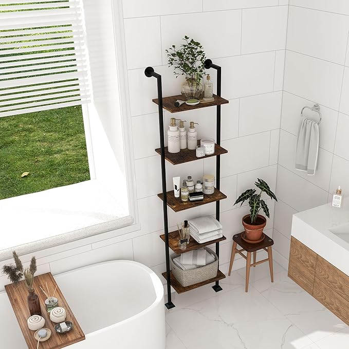 Axeman 5-Tier Ladder Shelf, Tall Narrow Bookcase for Small Spaces, Book Stora...