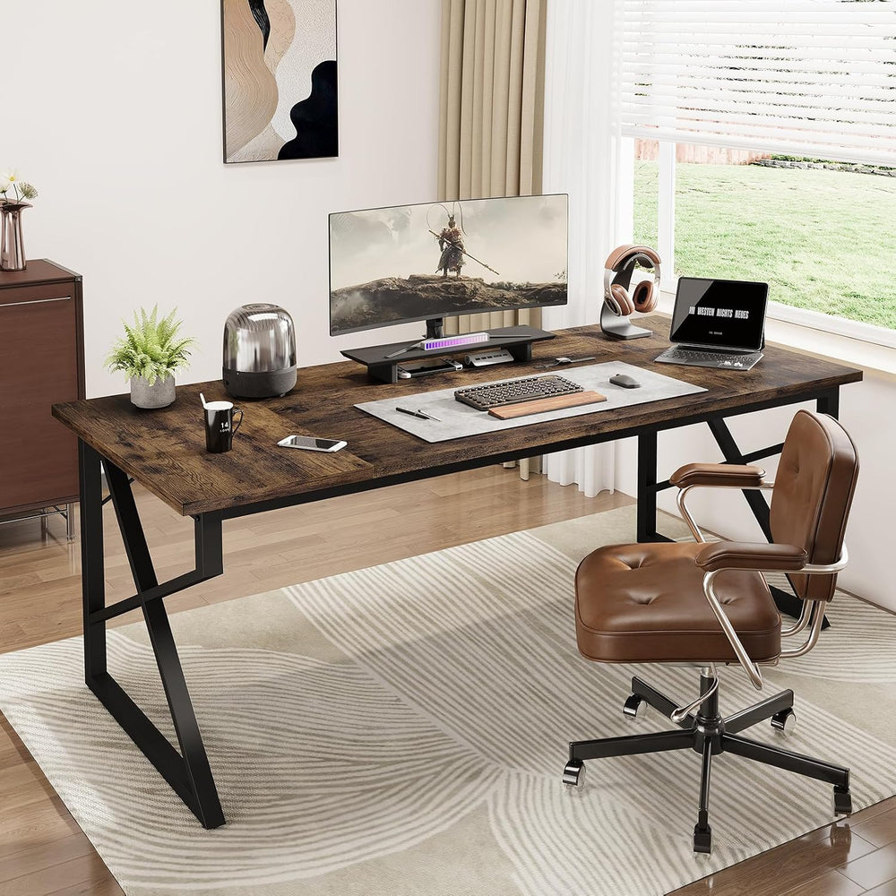 71 Inch Executive Desk, Heavy Duty Computer Office Desk, Brown