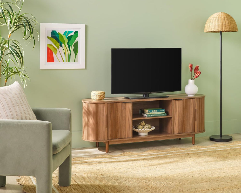 Walker Edison Chloe Curved Reeded TV Stand, Sliding Doors, 65 Inch, 60 inch, ...