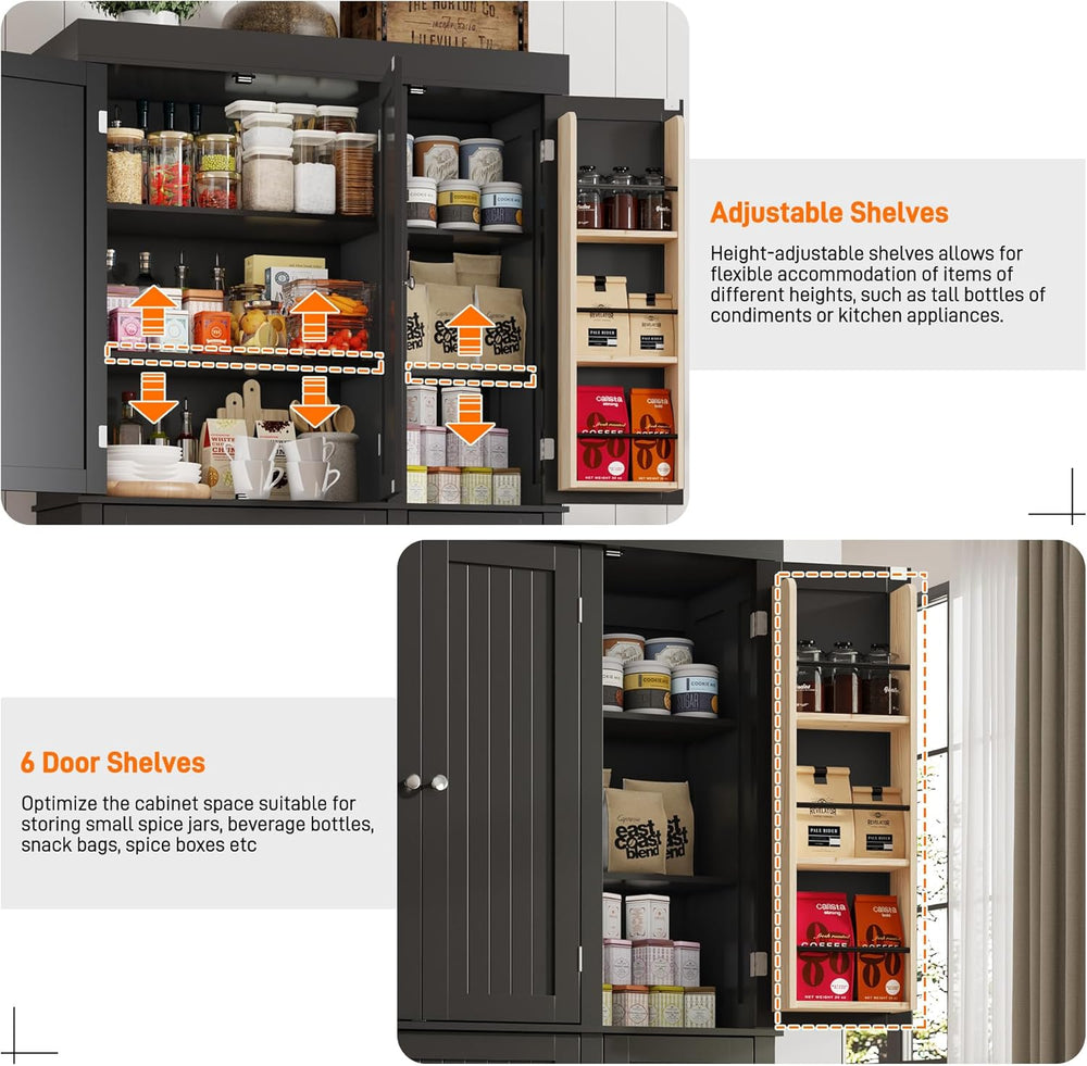 71" Tall Kitchen Cabinet Pantry Storage,Modern Kitchen Hutch Cabinet wit...