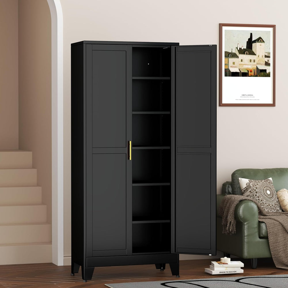 Ckzbx Metal Cabinets with Doors and Shelves, 75" H Black Storage Cabinet...