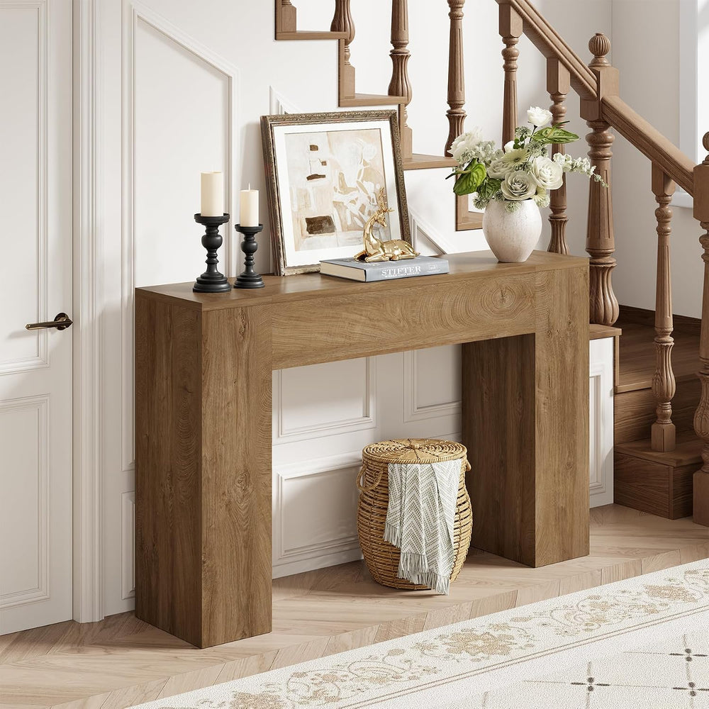 Epecoya 43-Inch Wood Console Table for Entryway, Light Oak Brown | Small Behi...