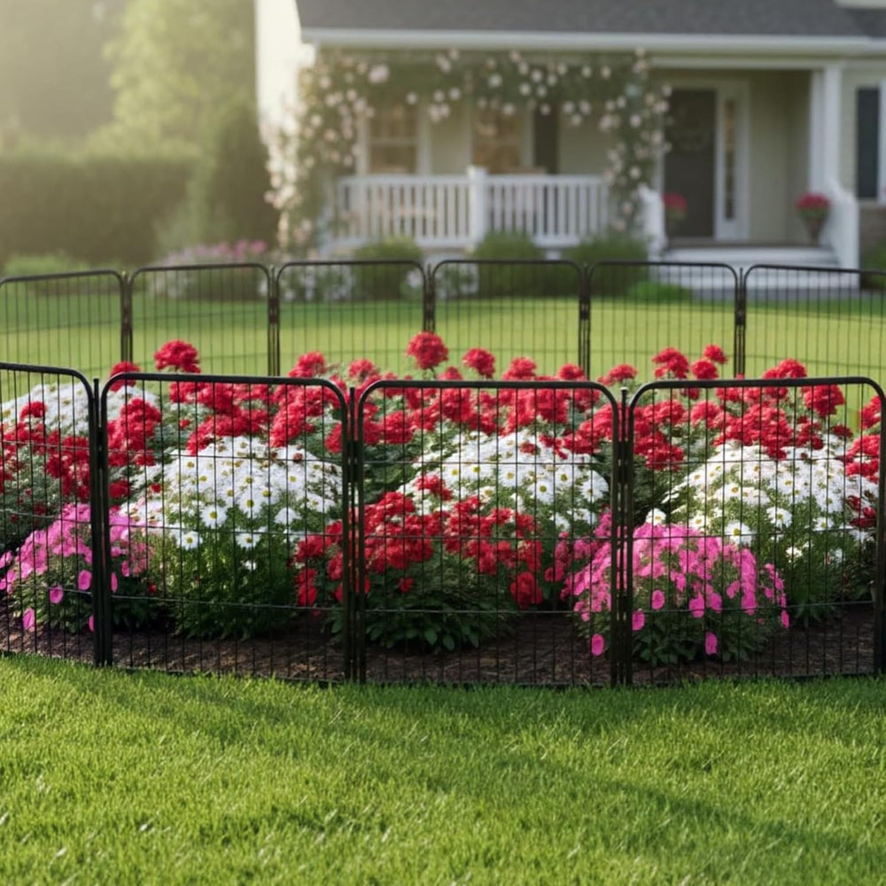Outdoor Decorative Garden Fence - 24 inch, 8 Panels - Heavy Duty Metal Fencin...