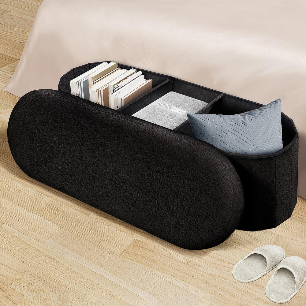 PINPLUS Storage Ottoman Bench Tufted Oval Ottomans Bench Foot Rest, Chest Box...