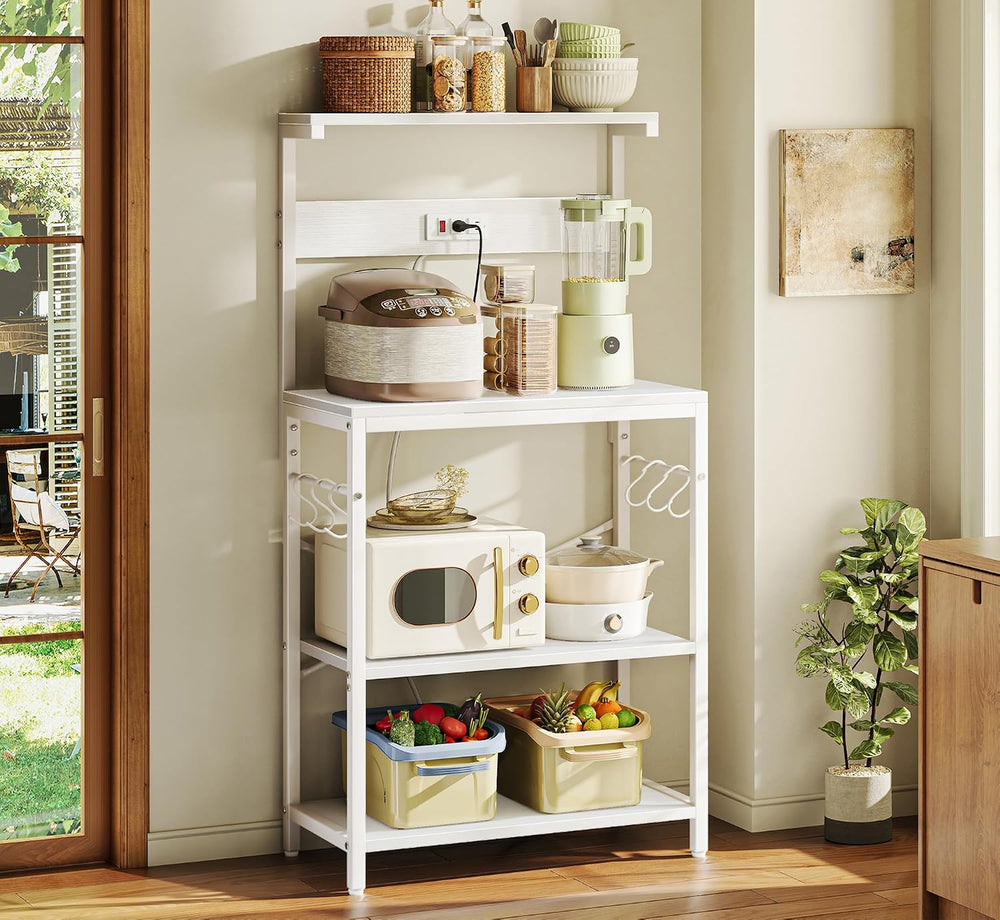 SUPERJARE Kitchen Bakers Rack with Power Outlet, Coffee Bar Table 4 Tiers, Ki...