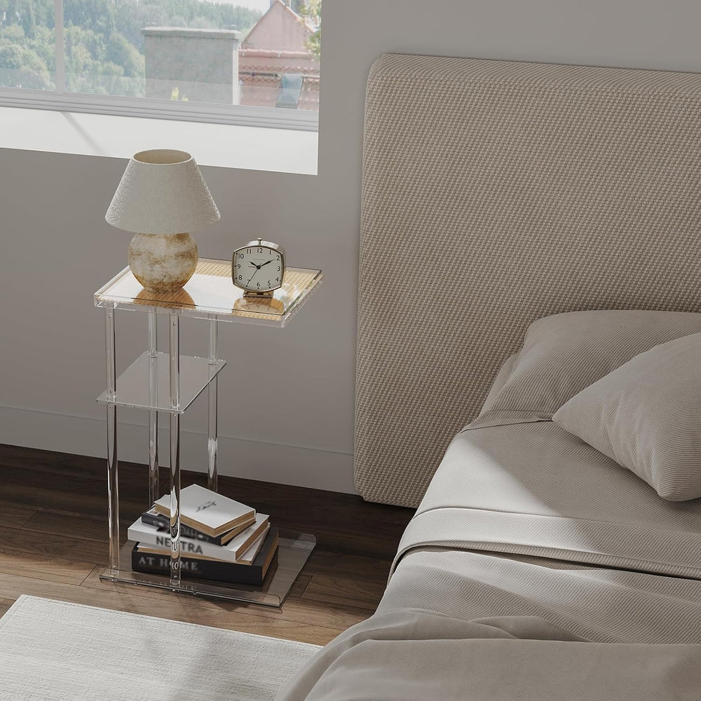 HMYHUM Acrylic C-Shaped End Table, 3-Tier Clear Side Table for Couch, Living ...