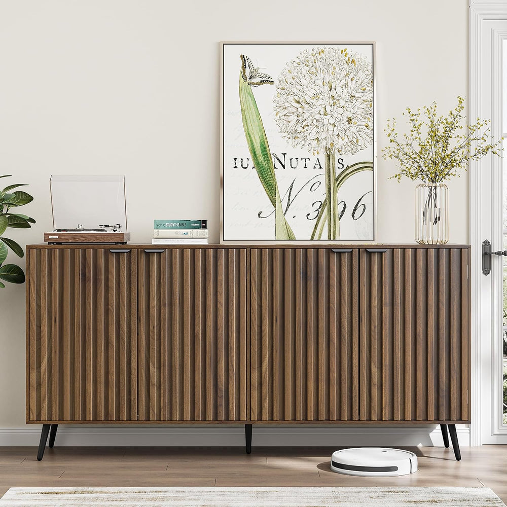 Smuxee 63" Fluted Sideboard Cabinet, Freestanding Walnut Buffet Cabinet ...