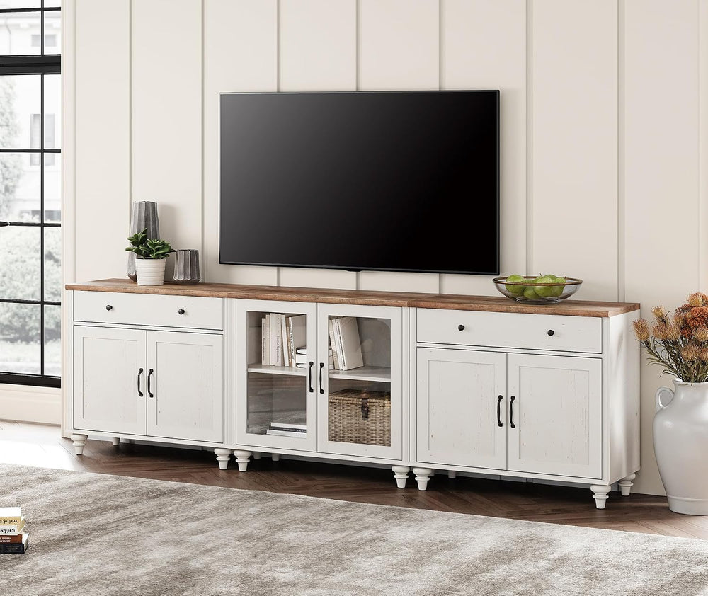 WAMPAT Farmhouse TV Stand for 100 Inch TV, 3-in-1 Wooden TV Console Table for...