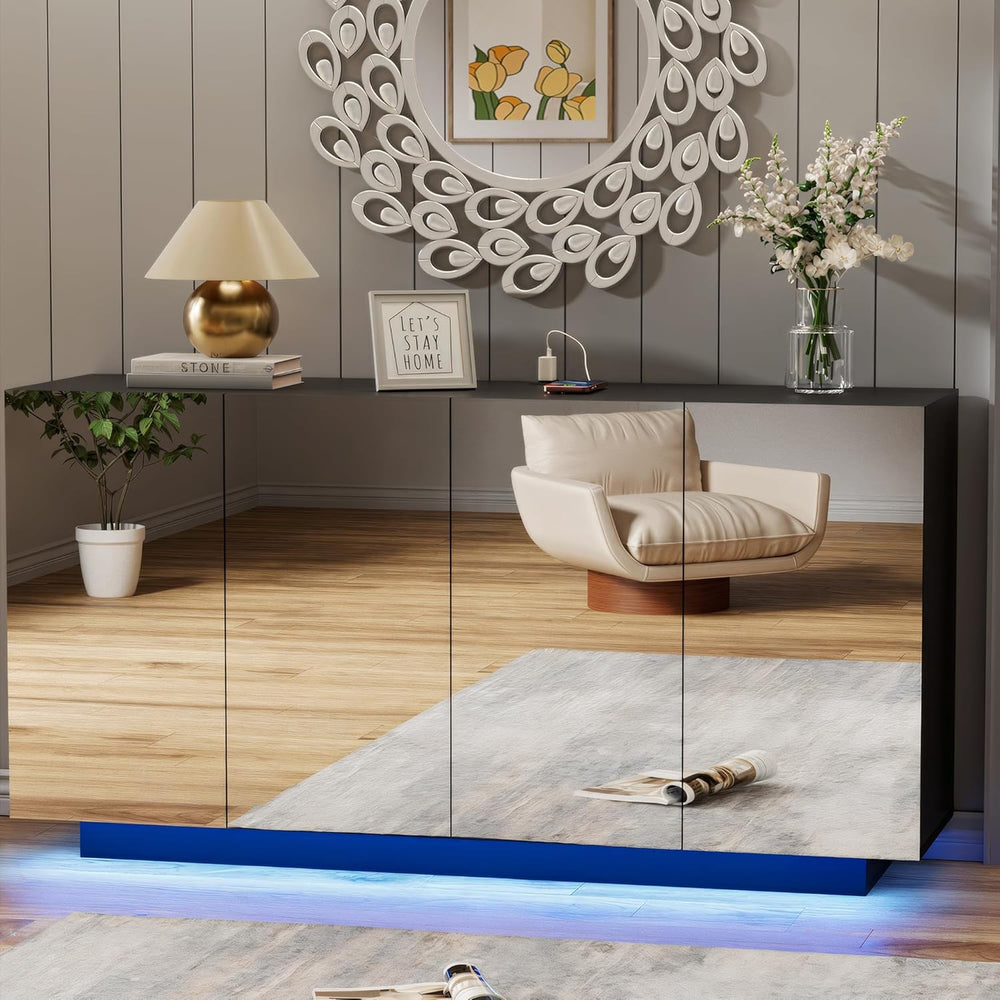 Anbuy Buffet Cabinet Mirror with Storage Black Sideboard with Storage Coffee ...