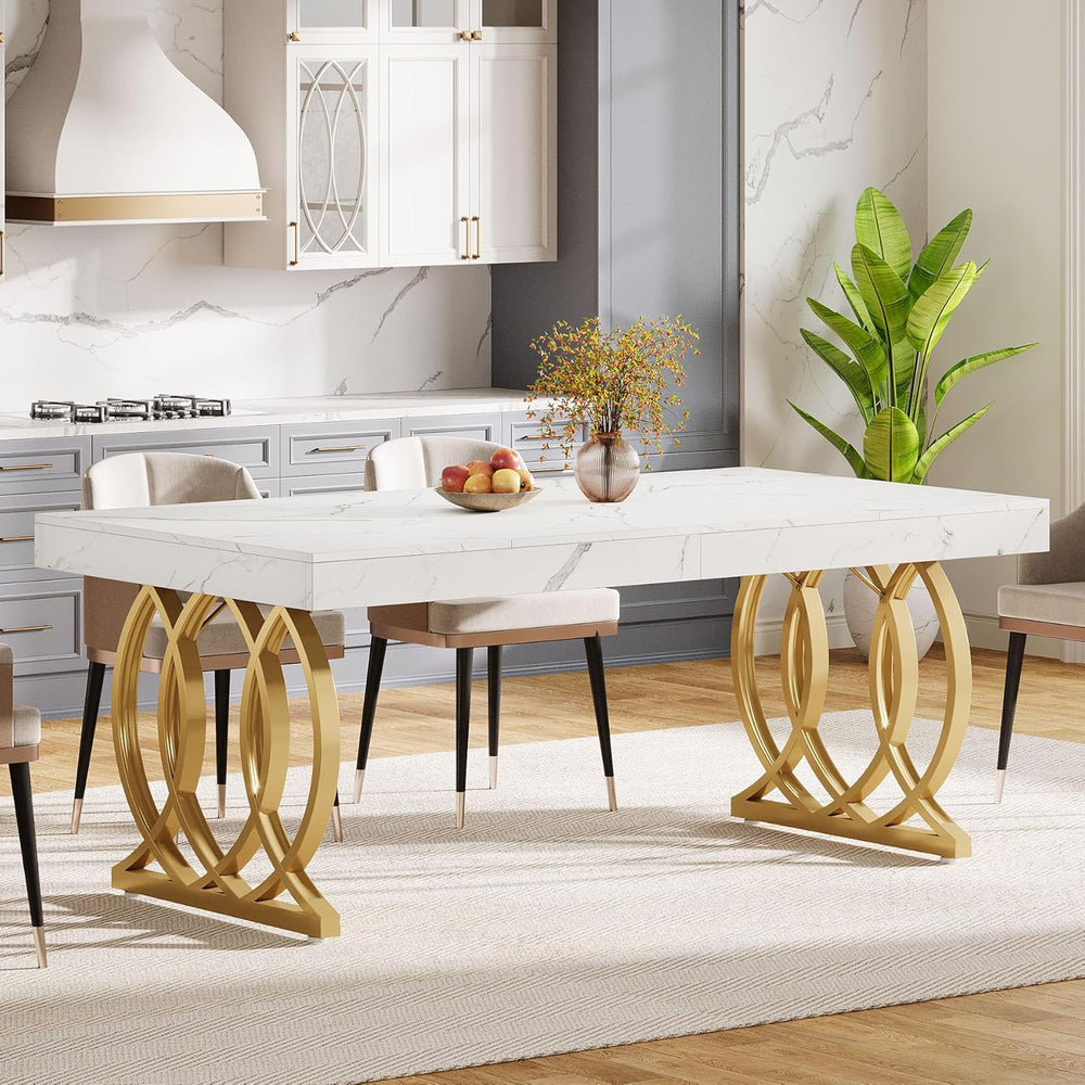 Tribesigns 63-Inch Dining Table for 4-6, Modern Kitchen Table with Faux Marbl...